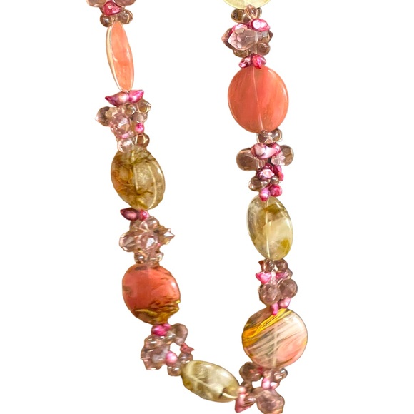 Stunning colorful faux Quartz Chunky stone disk pearl glass crystal necklace - Picture 7 of 13